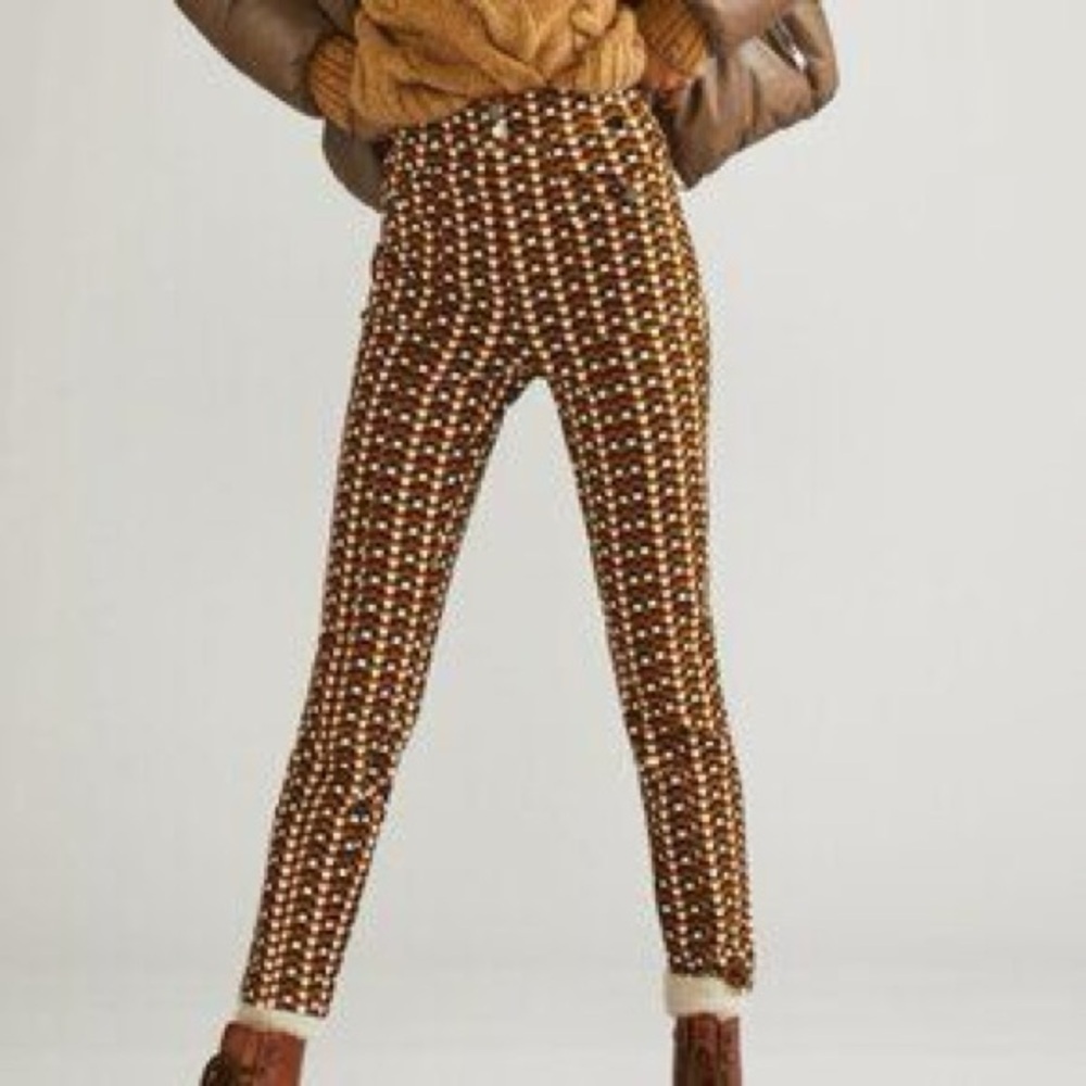 Anthropologie Maeve sz 6 Geometric Mod Pattern Ponte Pants Toffee Black White